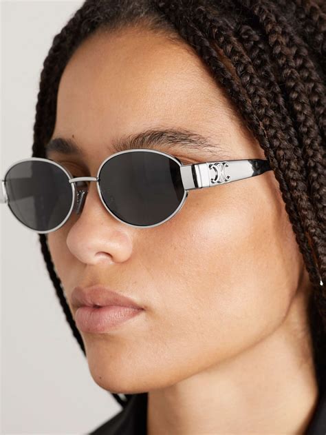 celine sunglasses silver logo|More.